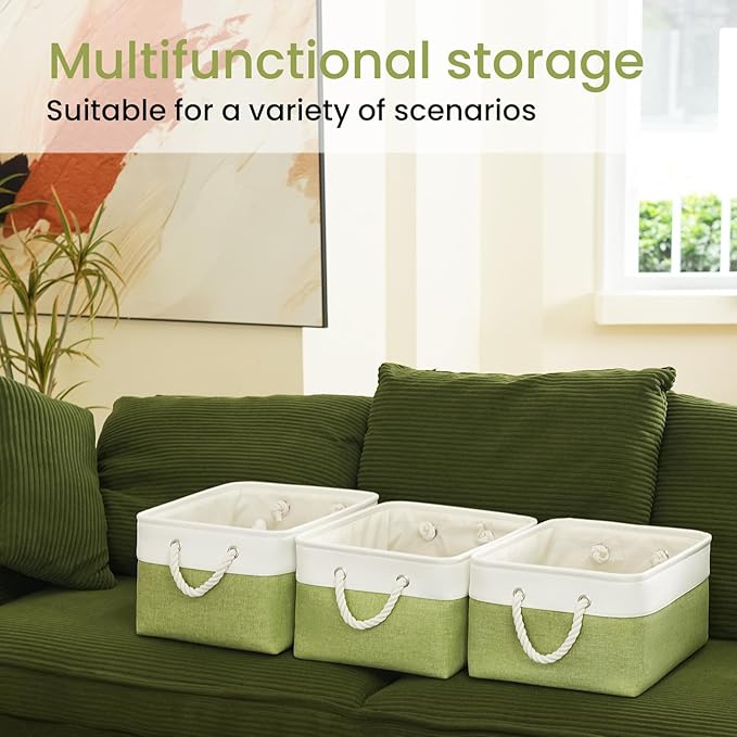 Large Storage Baskets- 15.7x11.8x8.26 inch Storage Bins for Shelves and Closet Organizing, Foldable Fabric Bin for Home Organization Clothes and Laundry (1-Pack, White&Green)