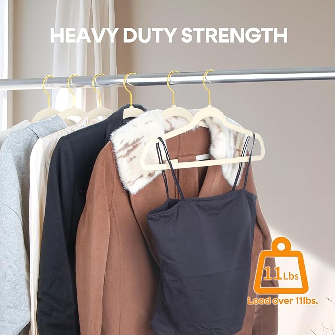 36-Pack Premium Velvet Hangers with Gold Hooks - Space-Saving Non-Slip Heavy-Duty Clothes Hangers for Coats, Suits, Dresses, and Sweaters - Slim Design, Closet Organizer(Ivory + Gold)