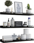 WOPITUES Floating Shelves 24 inch with Gold Metal Guardrail, Shelves for Wall Decor Set of 3, Wall Shelves for Bedroom, Bathroom, Kitchen, Living Room, Plants, Picture Frames, Art- Black