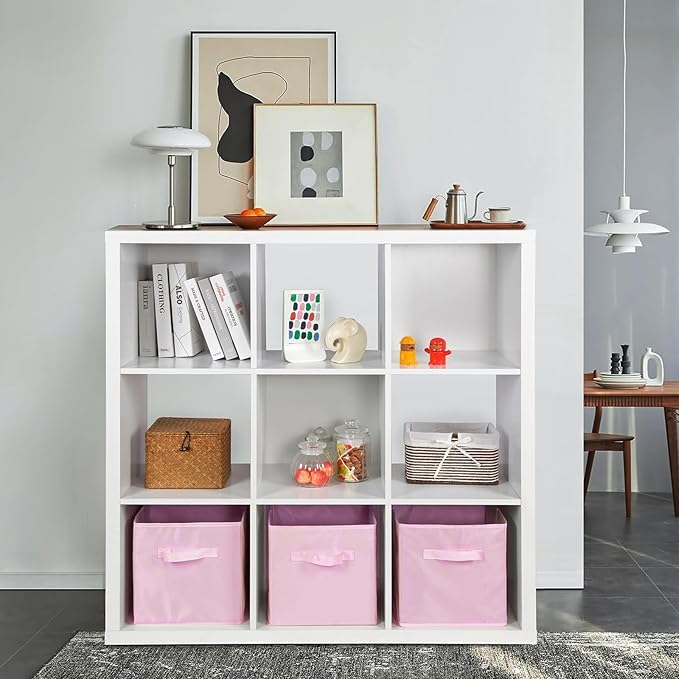 Fabric Storage Bins - 6 Pack Collapsible Cube Organizer for Closet, Shelves & Living Space, Pastel & Dark Color Options - Foldable Storage Boxes with Handles for Clothes (Pink, 11 inch)