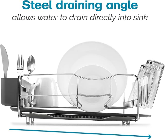 Polder KTH-615 Dish Rack, 4 PC Combo– Advantage System Includes Rack, Drain Tray, Removable Drying Tray & Cutlery Holder – Stainless Steel & Plastic