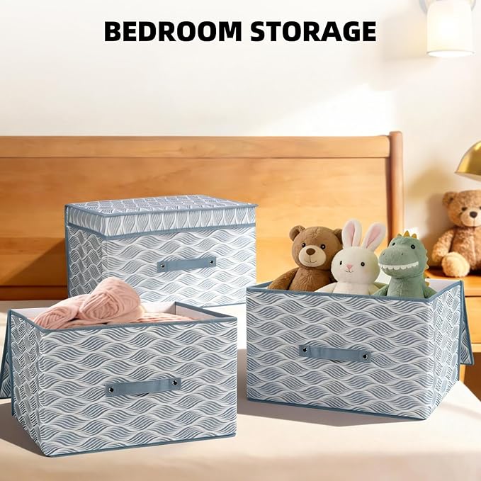 DUHEL Storage Bins 3 Pack, Fabric Storage Basket for Collapsible Medium Canvas Storage Baskets for Organizing Shelf Nursery Home Closet . (Blue Pattern-3PCS)