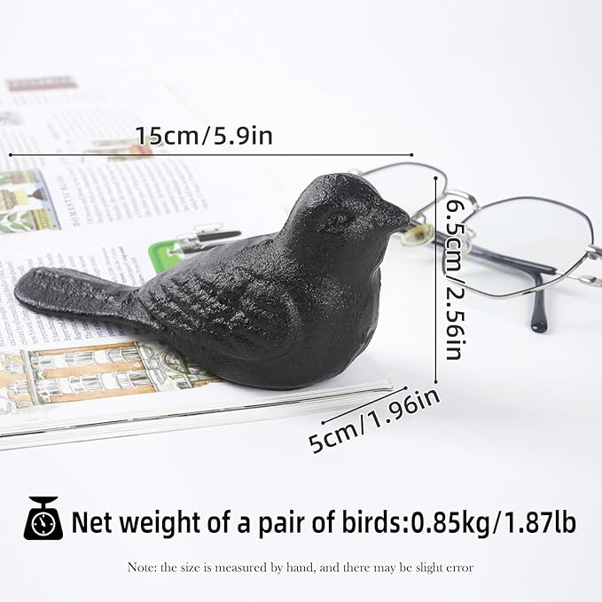 Cast Iron Bird Heavy Duty Door Stopper - Avoid Drilling Holes with Handle Metal Antique Decorative Vintage Rustic Door Stopper for Office, Home， Bedroom and Exterior Doors (2, Black)