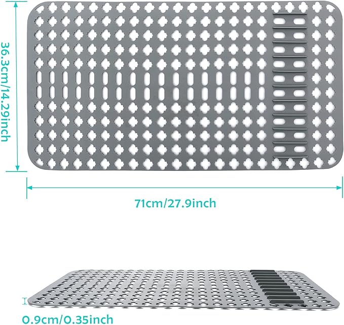 Kitchen Sink Mat, Sink Protectors for Kitchen Sink, DIY Silicone Sink Mat 28”x14” Non-Slip Folding Sink Grates for Bottom of Farmhouse Stainless Steel Porcelain Sink, Can Be Cut to Any Size Grey-1 PCS