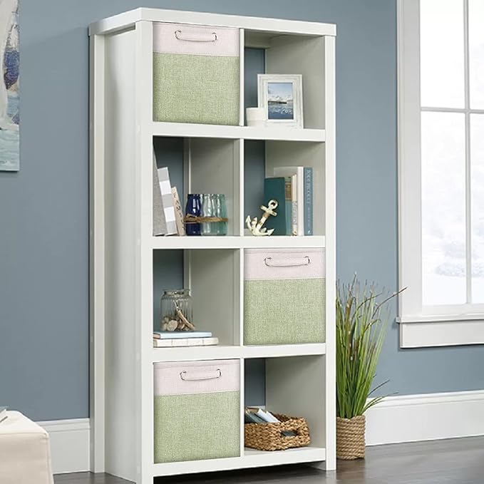 Storage Cube Bins 13x13 - 3-Pack 13x13x13 Inch Green Storage Cubes with Handles | Foldable Fabric Cube Storage Bins Organizer | Sage Green 13x13 Storage Cubes for Closet, Shelves