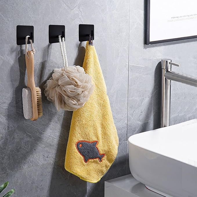 Bathroom Towel Hooks Drill Free Adhesive Hooks for Hanging, Waterproof, Removable, Stainless Steel Heavy Duty Sticky Hook, 8 Pack