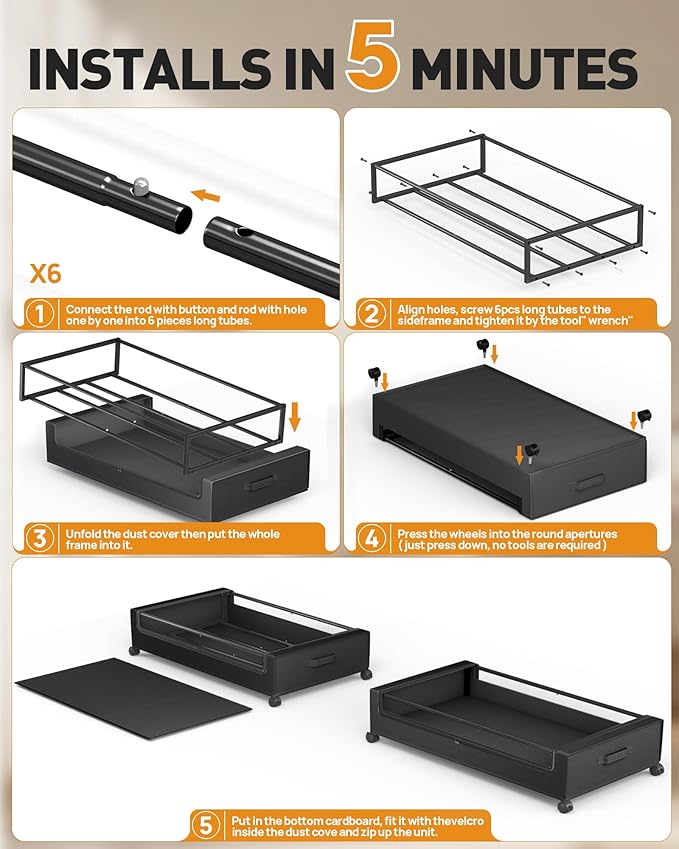 Under Bed Storage with Wheels, Square Under Bed Storage Containers, 4 Pack Under The Bed Storage Bins, 60L Under Organizer with Clear Lids, Rolling Underbed Storage For Clothes, Shoes...