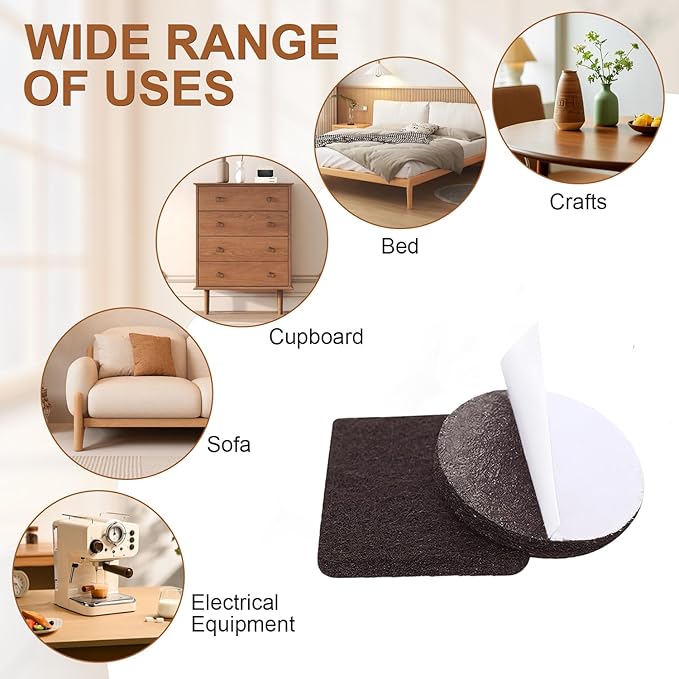 48 PCS Felt Furniture Pads, 1-inch Square Brown Chair Felt Pads, Felt Pads for Furniture Feet to Protect The Floor from Scratches,Reduce Noise