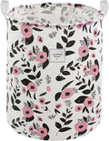 Mziart Cute Laundry Basket, Large Floral Laundry Hamper for Girls Kids Toys Collapsible Clothes Organizer Waterproof Foldable Baby Hamper for Nursery Dorm Fabric Storage Basket Bin with Handles (Pink)