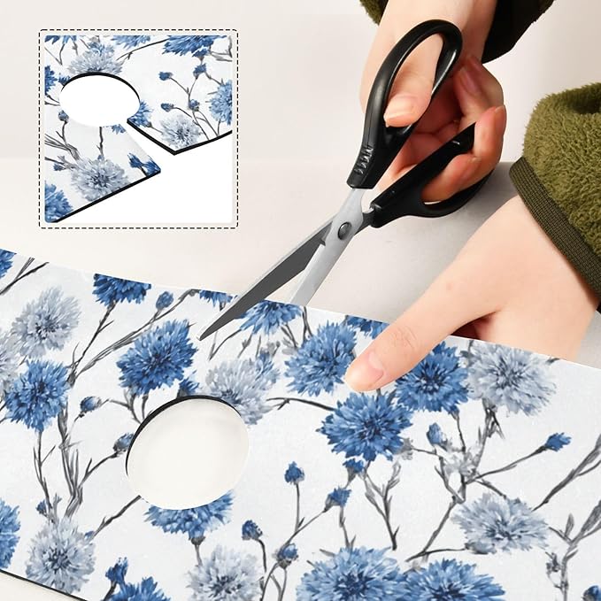 Kitchen Sink Splash Guard 1 PC 14.7 Inch Sink Faucet Mat Splash Guard for Bathroom Countertop Water Absorbent Foldable Cuttable Soft Washable Chinese Style Cornflower
