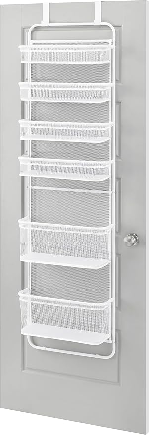 Whitmor Over The Door Organizer - 6 Sections - Pantry, Bathroom, Accessory Organizer - Metal and Mesh - White