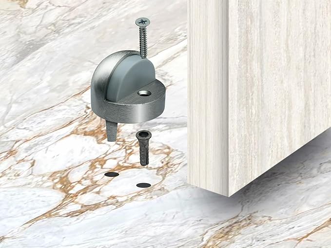 QCAA High Dome Floor Door Stop, 1-11/16" x 1-3/16", Zinc Die Cast, Satin Nickel, 4 Pack, Made in Taiwan