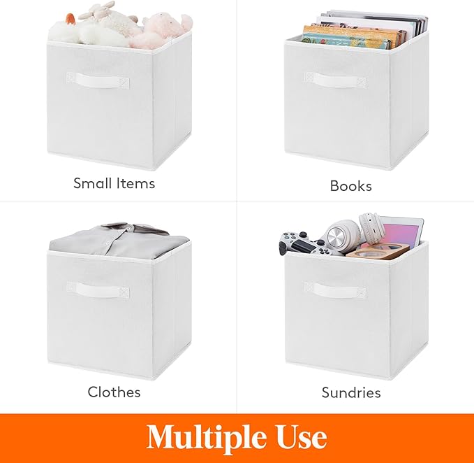 Lifewit Storage Cubes, Foldable Decorative Fabric Storage Baskets for Organizing Home Organizers with Handles for Shelves, Closet, 11 Inch Bins, 18L White, 12 Packs
