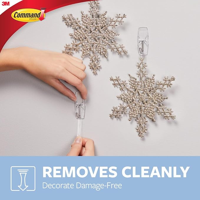 Command Clear Medium Wire Toggle Hooks, 20 Hooks and 24 Strips, Holds Up to 2 lb Each, Damage-Free Hanging for Stockings, Ornaments, Garland, Keys, Holiday Decor
