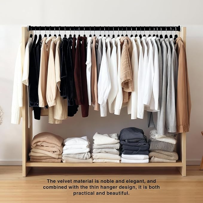 30 Pack Black Velvet Pants Hangers with 30 Hooks Non Slip, Felt Trouser Hanger for Closet, Thin Space Saving Clothes Hanger, Strong, Durable, 360 Degree Rotatable Hook for Tank Top, Shorts