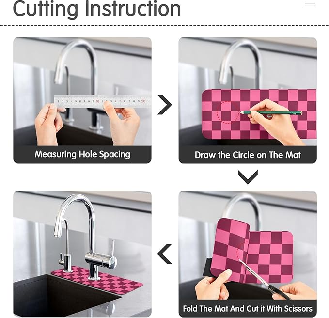 Checkered Hot Pink Kitchen Sink Splash Guard Sink Faucet Mat Faucet Handle Drip Catcher Drain Mats for Kitchen Bathroom Countertop Absorbent Dish Drying Pad 2Pack 30x5.4IN