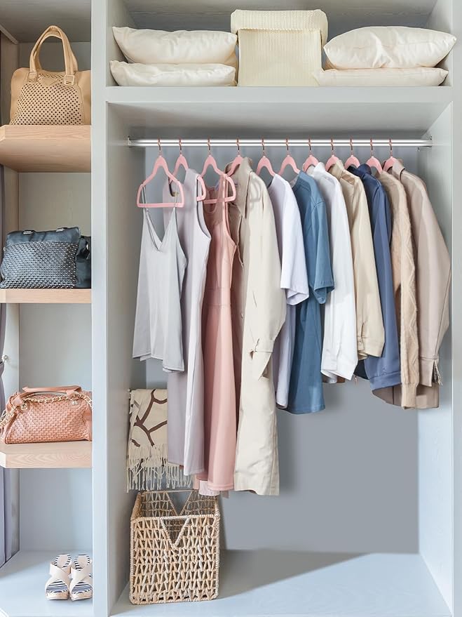 Smartor Pink Velvet Hangers - 50 Pack, Felt Hangers Non Slip Rose Gold Velvet Hangers, Heavy Duty Felt Hanger Flocked Hangers as Coat Hangers, Suit Hangers - Heavy Duty Clothes Hangers Velvet - Pink