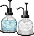 SheeChung Vintage Soap Dispenser, Kitchen Dish Soap Dispensers with Pump Mat, Glass Hand Soap Dispenser for Bathroom, Liquid, Lotion, Refillable, Rustic Farmhouse Decor-Clear (Black Pump, 2 pk)
