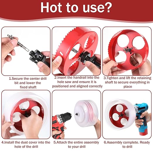 6-Inch & 4-Inch Hole Saw for Recessed Lights, Holes Drill Cutter with Dust Catcher Tool, Hole Cutter with Dust Bowl Catcher, for Wood, Ceiling, Drywall, Recessed Lights, LED and Can Light