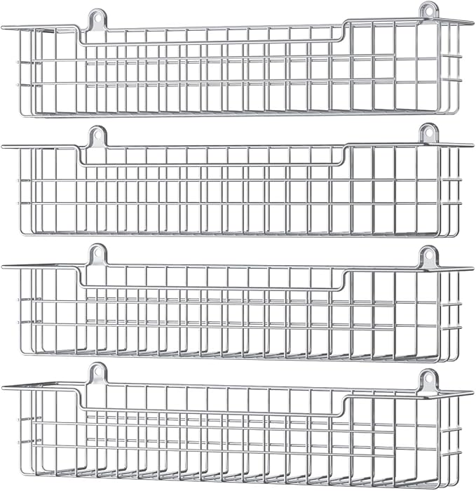Spice Rack Wall Mount, 4-Pack Seasoning Organizer for Kitchen Storage Organization, Spice Holder Shelf Saving Space for Cabinet, RV, Pantry, Silver
