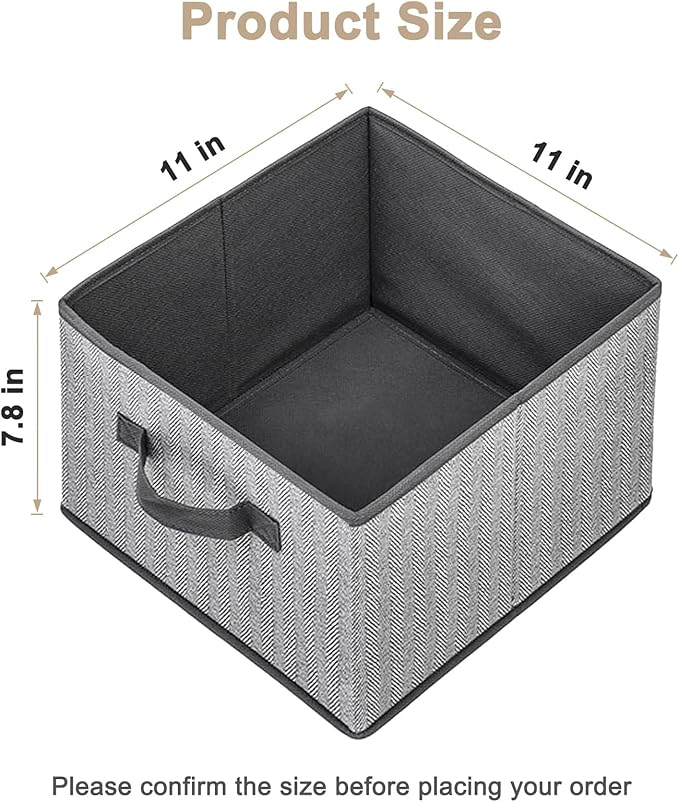 Storage Baskets, 11-Inch Woven Fabric Bins, Storage Cubes with Reinforced Handles, Organizer Bins for Closet Shelves, Foldable, for Toys, Clothes (2PCS/Grey-11*11*7.8inch)