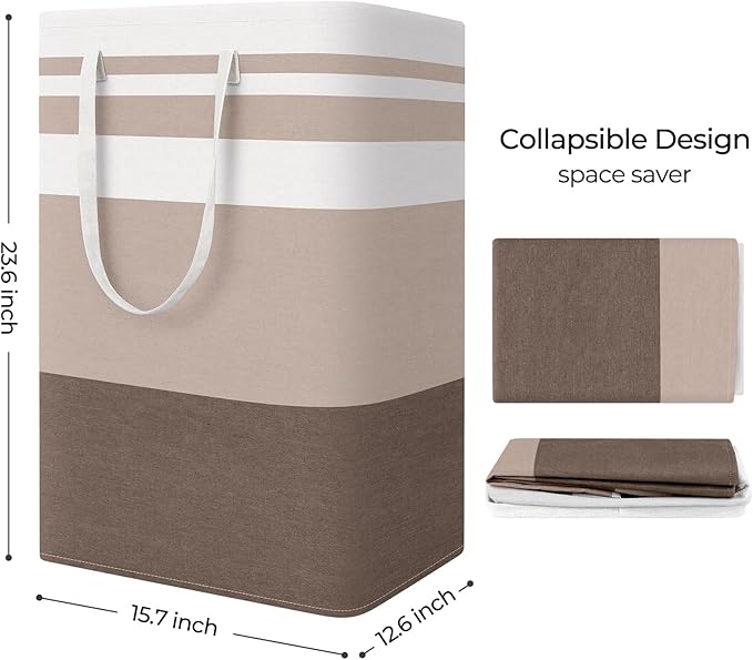 StorageRight Large Collapsible Laundry Basket Hamper with Easy Carry Handles，Freestanding Clothes Hampers for Laundry, Bedroom, Dorm, Towels, Toys, 75L, Khaki