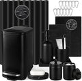 Bathroom Sets with Shower Curtain and Rugs, 22 Pcs Black Bathroom Accessories with Trash Can, Waterproof Shower Curtain, Bathroom Rugs Super Absorbent, Modern Bathroom Sets Complete Decor