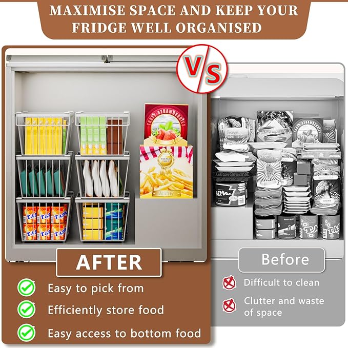 Enhanced Leak-Proof Bottom - Freezer Organizer Bins ，8 Pack Stackable Deep Freezer Organizer Bins for 7 Cu.FT Small Chest Freezer，organization and storage，pantry organizers（white）