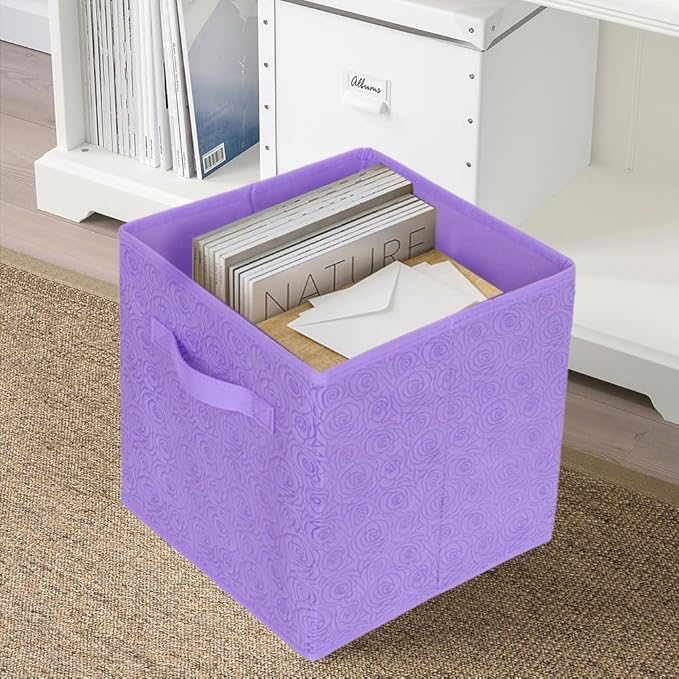 ShellKingdom Storage Bins, Foldable Fabric Storage Cubes with 3D Embossed Rose Pattern, Cloth Organizer Drawer For Closet And Toys, 10.5 X 10.5 X 11 inch, 2 Pack (Lavender)
