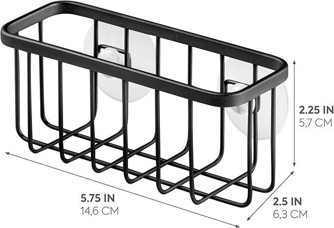 iDesign Stainless Steel Suction Sponge Holder - Kitchen Sink Sponge Caddy Organizer - Matte Black