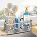 Kitsure Sponge Holder for Kitchen Sink - Rustproof Stainless Steel Sink Caddy Organization and Storage Essentials with High Brush Holder, Home Decor Accessories, 7.9" x 3.7" x 6.2", Sliver