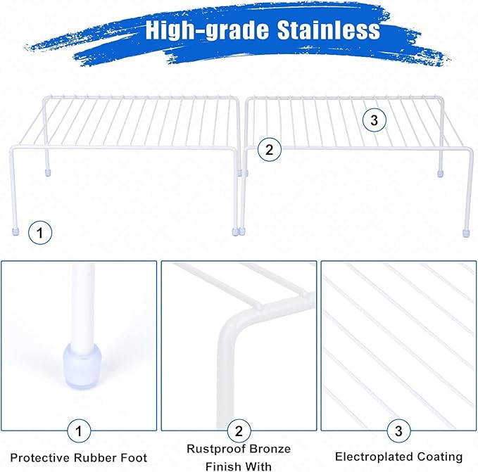 Medium (13.1 x 10.2 Inch) Cabinet Storage Shelf Rack, Shelves，Kitchen Counter and Cabinet Shelf, Storage Rack Organizer for Kitchen, Fridge, Cabinet, Bathroom Cupboard& Pantry (6, White)