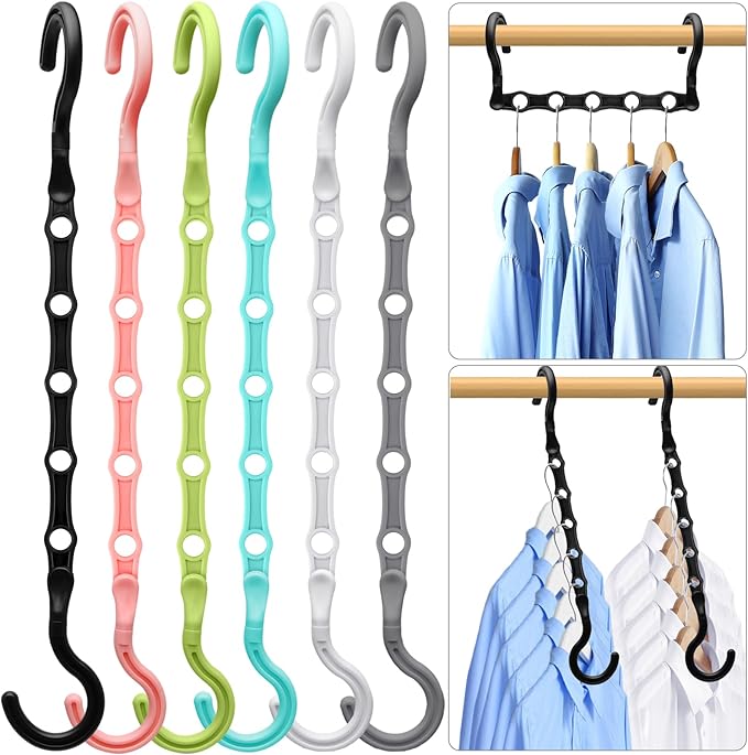 College Dorm Room Essentials, Magic Hangers Space Saving Clothes Hanger, Closet Organizers and Storage for 30 Heavy Clothes, Smart Space Saver Sturdy Plastic Hangers with 360° Rotating Hooks, 6 Pack