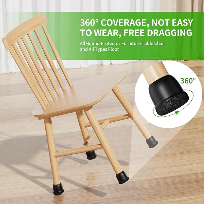 24 Pcs Chair Leg Protectors for Hardwood Floors, Silicone Felt Furniture Leg Cover Pad for Protecting Floors from Scratches and Noise, Smooth Moving for Chair Feet, Round(Black, Fit:1.1"-1.4")