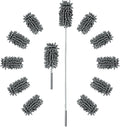 12 Pack High Duster with Extension Pole, Reusable & Washable Feather Duster, Microfiber Dusters for Cleaning for Ceiling Fan, Sofas, Ceiling, Car, Cabinet, Furniture, Blind(Gray)