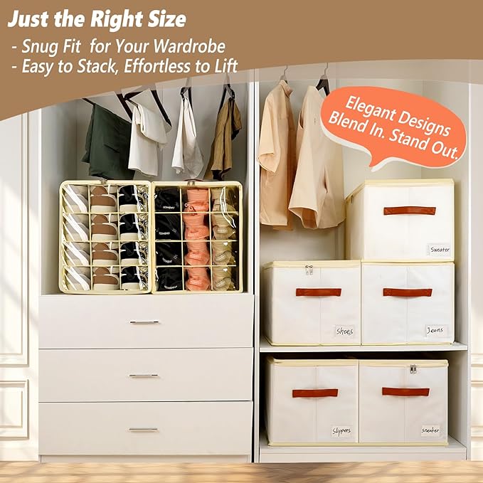 Shoe Storage Box Organizer for Closet - Space Saver Shoes Containers Bin with Clear Lids Stackable, Can Fit Ottoman, Foldable Shoe Rack Cabinet Cubby for Wardrobe (1 Pack)