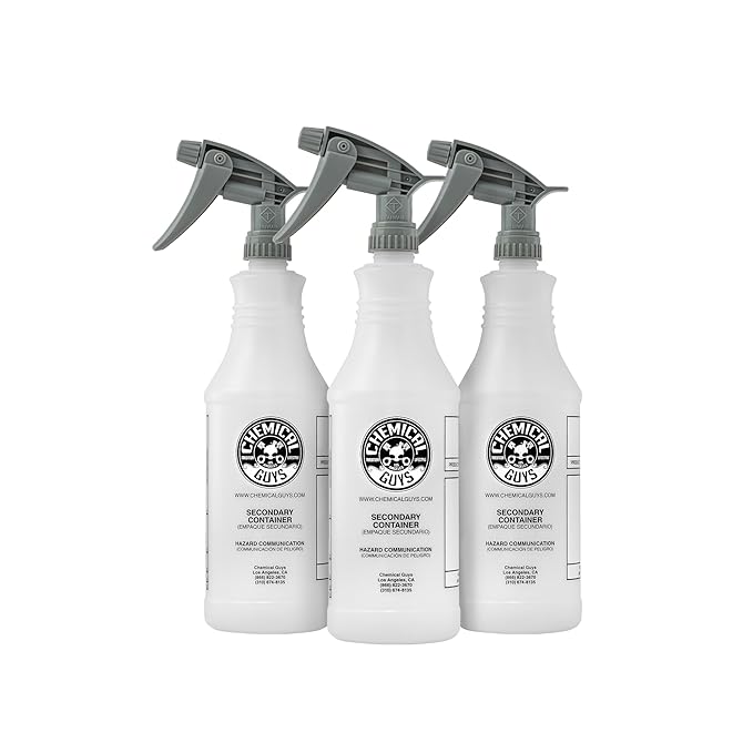 Chemical Guys Professional Chemical Resistant Heavy Duty Spray Bottle and Trigger Sprayer Set, Refillable 32 oz Bottles for Detailing, Cleaning, Garage Use, 3 Pack