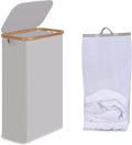 efluky Slim Laundry Basket with Lid, Narrow Laundry Hamper with Removable Bag, Skinny Dirty Clothes Basket with Bamboo Handles for Bathroom, Bedroom & Laundry Room, 75L Light Grey