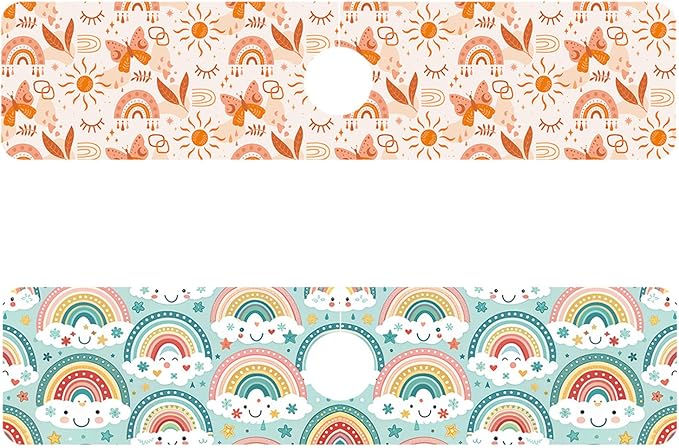2 Pack Cute Rainbow Sink Splash Guard Faucet Mat Boho Rainbow Butterfly Super Absorbent Fast Drying Mat Sink Gadgets-Splash Guard Behind Faucet Drip Catcher for Kitchen Bathroom, 23.5"x5.5"