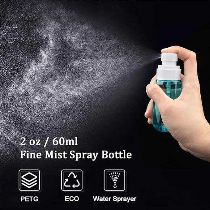 Cosywell Fine Mist Spray Bottles TSA Approved 2oz 60ml 4 Pack Leak Proof Fine Mist Spray Bottles Empty Plastic Refillable Mist Sprayer for Perfume Essential Oils Toners Rose Water Cosmetics(4Colors)