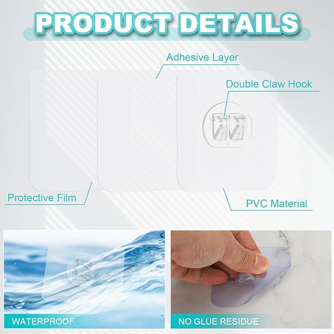uxcell 16Pcs Shower Caddy Adhesive Replacement, 2.8x2.8 Round No Drilling Shower Caddy Hook Waterproof Adhesive Wall Hooks for Bathroom Soap Holder Kitchen Racks, Clear 1 Hook