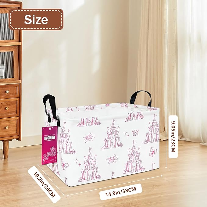 Rectangular Storage Basket Fabric Organizer Bin for Toys,Books,Clothes,Gifts,Pets-Perfect for Home,Office,Nursery,Dorm,Shelf(Rec-Shining castles )