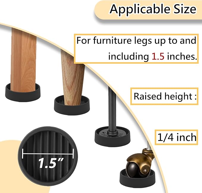 1.5x1.5 Round Rubber Furniture Caster Cups, Anti-Sliding Furniture Pads Bed Stopper Floor Protectors with Grip - Protect Any Flooring
