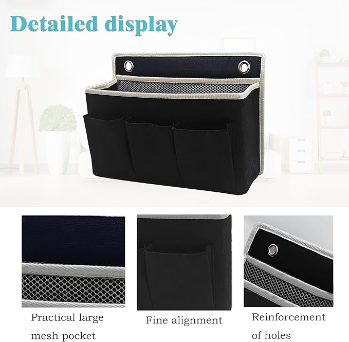 Someteth Wall Hanging Organizer Bag/Hanging Baskets with Large Mesh Compartment & 3 Pockets，Over the Door Organizer Space Saving Storage for Bedroom,RV Camper, Closet (Black-1pack)