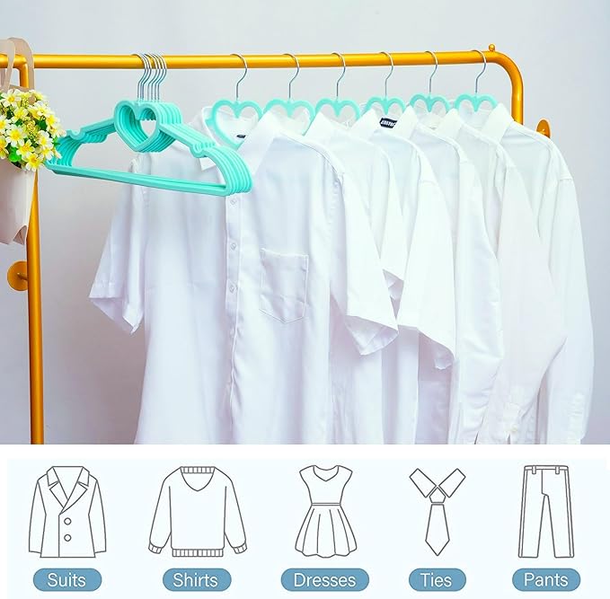 Green Velvet Hangers 50 Pack, 16" Non Slip Adult Hangers, Slim Clothes Hanger with 360 Degree Swivel Hook - Durable & Cute