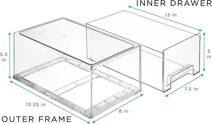 Sorbus Plastic Storage Bins Stackable Clear Pantry Organizer Box Bin for Organizing Kitchen Fridge, Food, Snack Pantry, Fruit, Vegetables, Bathroom, Wide & Narrow Deep (6 Pack)