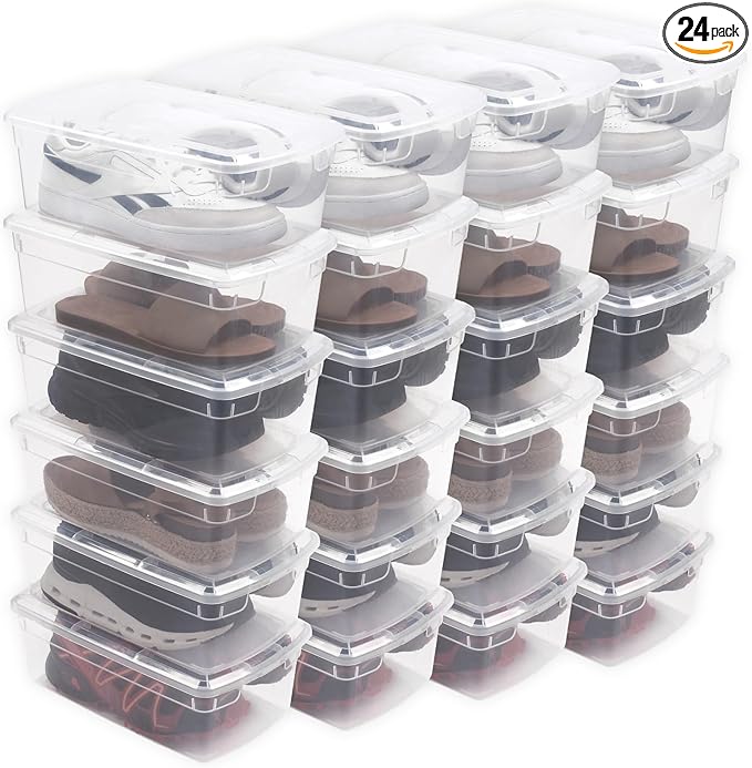 ORGANIZE-IT!,Pack of 24-6QT Ultra Premium Clear Shoe Box, Modular Storage Box for Shoes, Versatile Organization and Storage Box with Clear Base and Lid, 12.9" L X 7.9" W X 4.7" H
