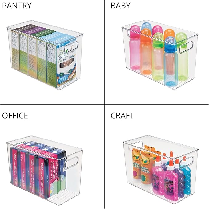 mDesign Plastic Modern Kitchen, Pantry Food Storage Container Bin w/ Handles - Cabinet, Fridge/Freezer, Countertop Organizer - Snacks/Drink/Appliances; Ligne Collection, Clear, 12x6x7.75 (Pack of 2)