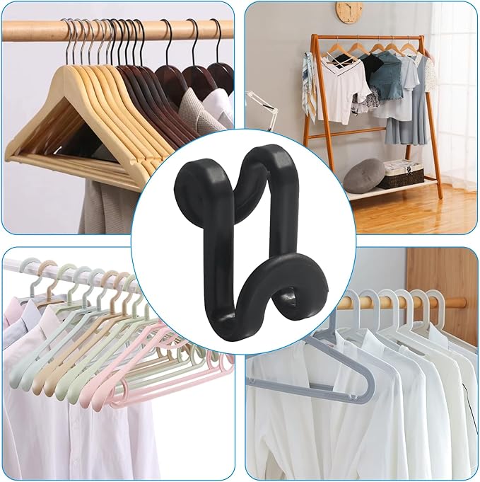 60 Pcs Black Clothes Hanger Connector Hooks - Space Saving Plastic Hooks for Velvet, Heavy Duty Hangers, Organize Closet with Stackable Transparent Cascading Hooks(60 Pack)