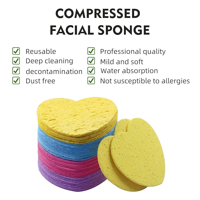 50-Count Facial Sponges Compressed, 100% Natural Cellulose Face Sponge Professional Cosmetic Spa Sponges for Face Cleansing, Exfoliating Mask, Makeup Removal for Travel and Home, Mixed